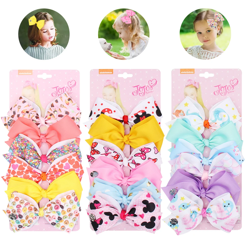 

1 Set 6 Pcs 5" JoJo Siwa Bows Print Unicorn Rainbow Scale JOJO Bows With Clips For Girls Hairpins Barrette Hair Accessories