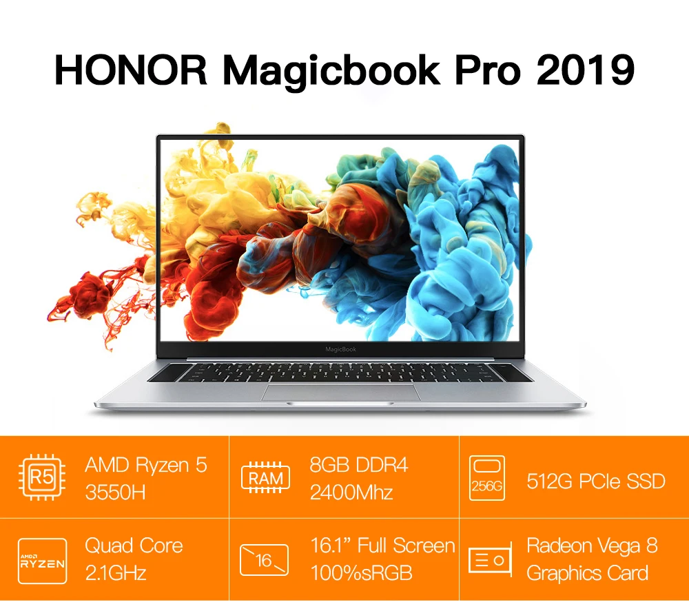 Ноутбук HUAWEI Honor MagicBook Pro(AMD Ryzen R5 3550H 8GB ram/512G SSD/16,1 ''ips sRGB