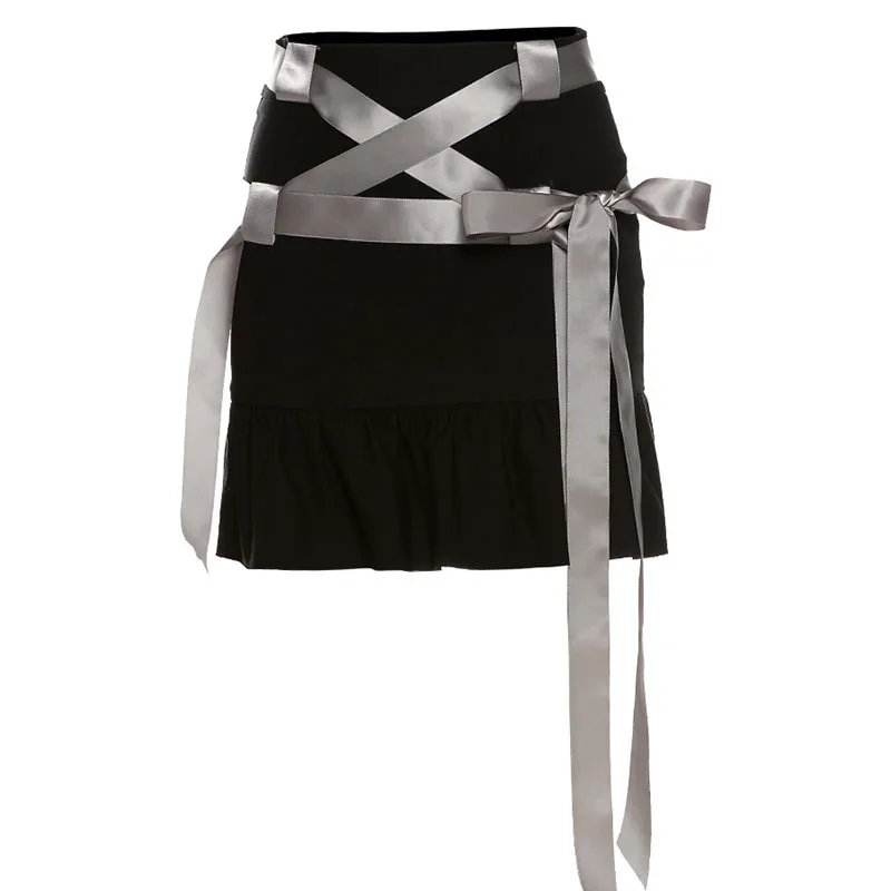 

2021 Summer New Women's Casual Bandage High Waist Slim Hip Korean Fashion Ruffle Mini Skirt Kawaii Skirts Gothic Clothes 8PWC