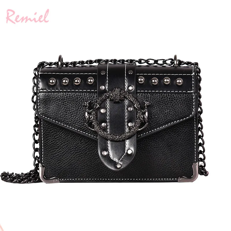 

European Fashion Female Square Bag 2021 New Quality PU Leather Women's Designer Handbag Rivet Lock Chain Shoulder Messenger bags