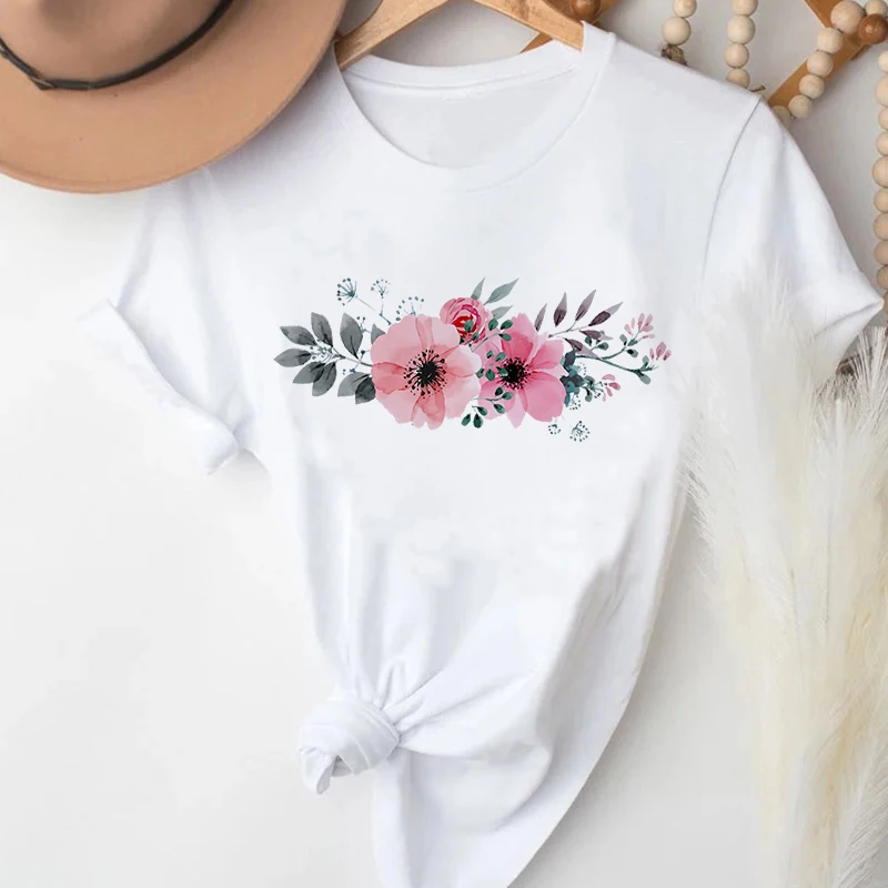 

Women Watercolor Flower Fashion Ladies Tops Clothes Graphic Female Floral Pattern T-Shirt Women Polyester T-shirts