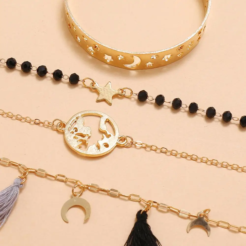 DIEZI модный винтажный Браслет-манжета браслет Звезда Луна океан кисточки цепи