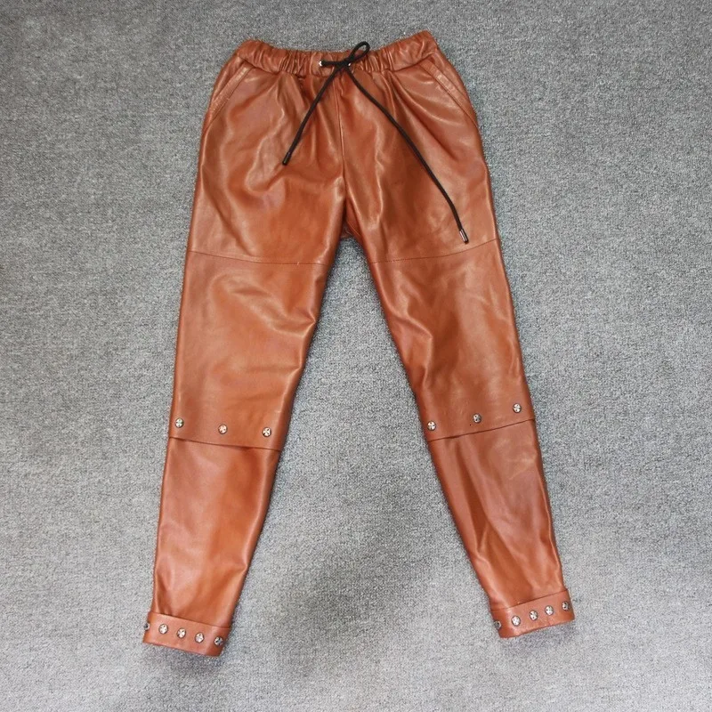 Женские брюки из натуральной кожи Стрейчевые размера плюс женские