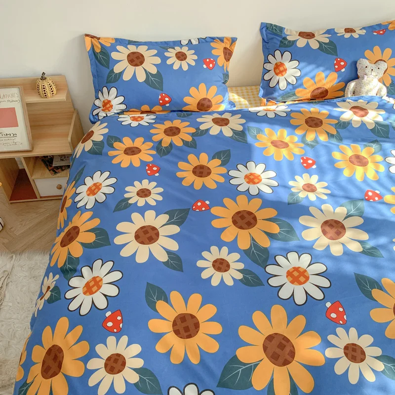 Комплект постельного белья с цветочным принтом милое мягкое стеганое одеяло