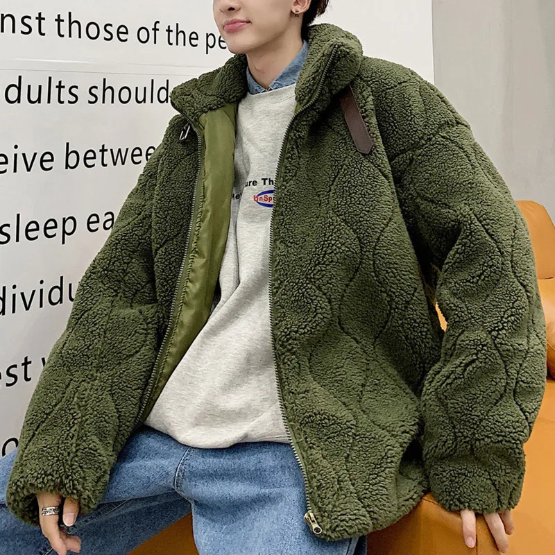 

Neploha Winter Warm Parka For Men Stand Collar Casual Woolen Lamb Male Coat Solid Color Parka Harajuku Men Jacket Male Colthes