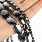 Овальные черные гематитовые бусины, бусины из натурального камня, круглые бусины россыпью, аксессуары для браслетов, бусины 4-10 мм