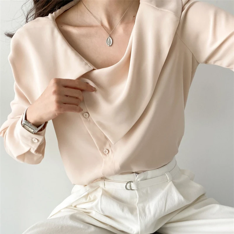 Colorfaith New 2021 Women Spring Autumn Blouse Shirts Fashionable Wild Irregular Elegant Ladies Korean Style Pink Tops BL9761 | Женская