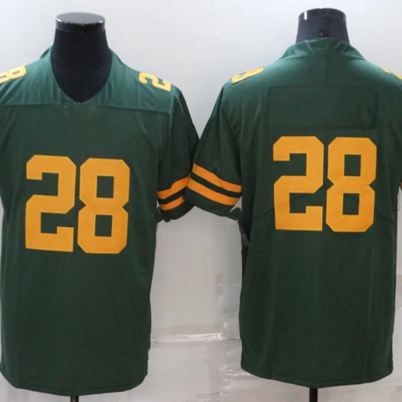 

New Green Men's Custom 28 AJ Dillon Jersey Rugby Shirt American Football Team Jersey Americano Jersey