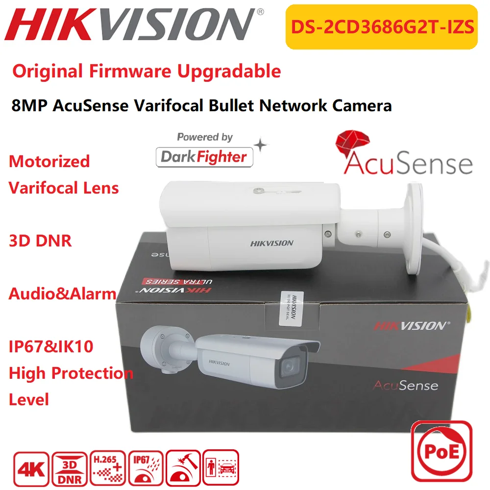 

Hikvision IP Camera 8MP DS-2CD3686G2T-IZS 4K AcuSense Bullet Network Cam Audio & Alarm Motorized Varifocal Lens New Arrivals