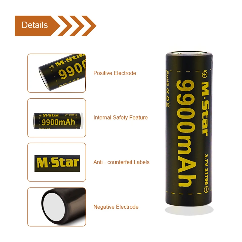 2 шт. Высокая емкость 21700 перезаряжаемая батарея IMR 9900mAh плоский Топ Литий-ионный