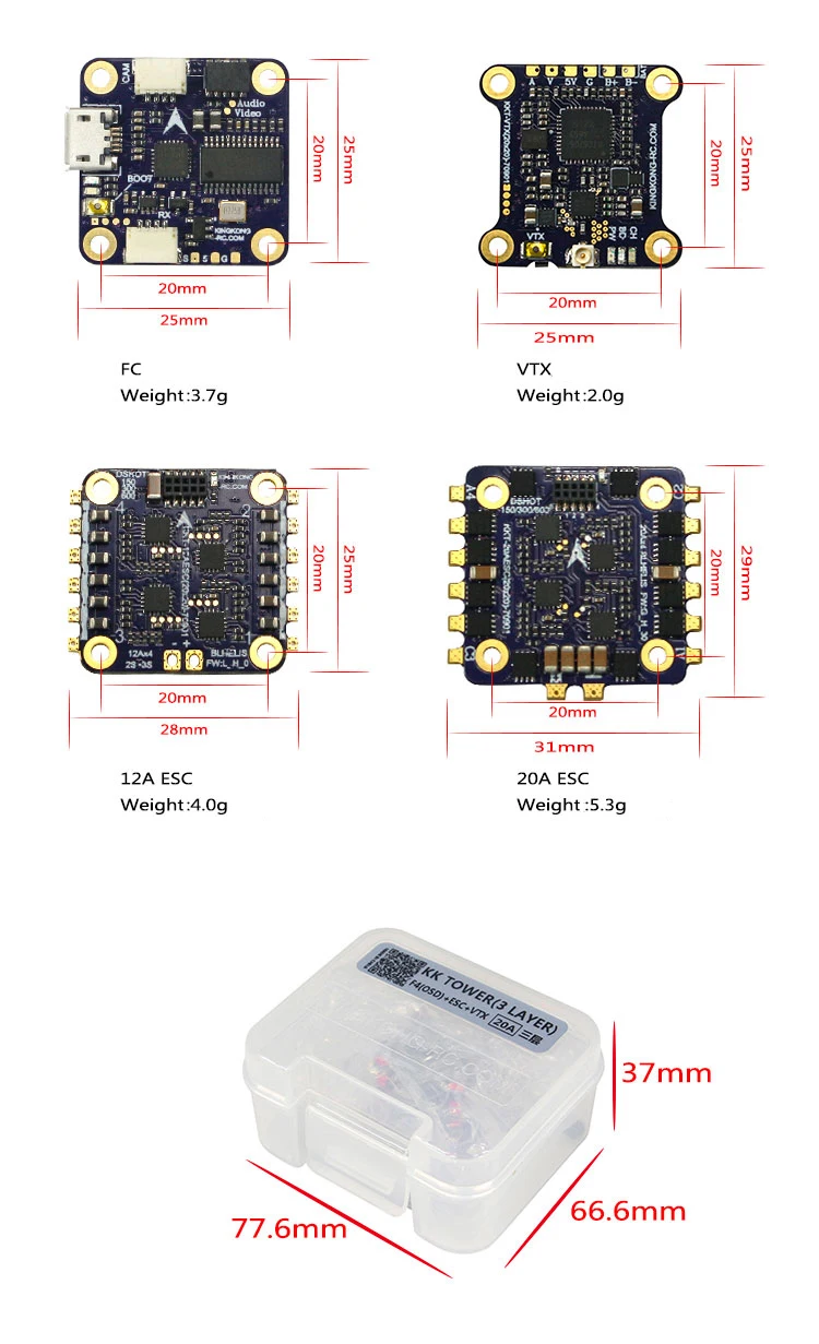 LDARC/Kingkong KK FlyTower F4 OSD 3 слоя 20А BLHELI-S 4в1 ESC 0-200 мВт VTX для гоночного дрона FPV