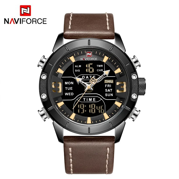 Yellow NAVIFORCE аналого-цифровые часы мужские люксовый бренд из нержавеющей стали спортивные мужские часы Кварцевые водонепроницаемые мужские модные часы - Цвет: Yellow