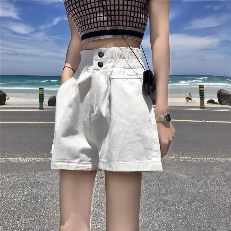 

Korean Version All-match Straight Cotton Shorts Casual Simple Summer Outwear Retro Women Solid Button Shorts Female Daily New