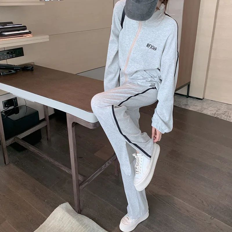 

Осенне-зимние модные повседневные свободные толстовки на молнии с длинным рукавом Толстовка с отворотом пальто с надписью с разрезом на мо...