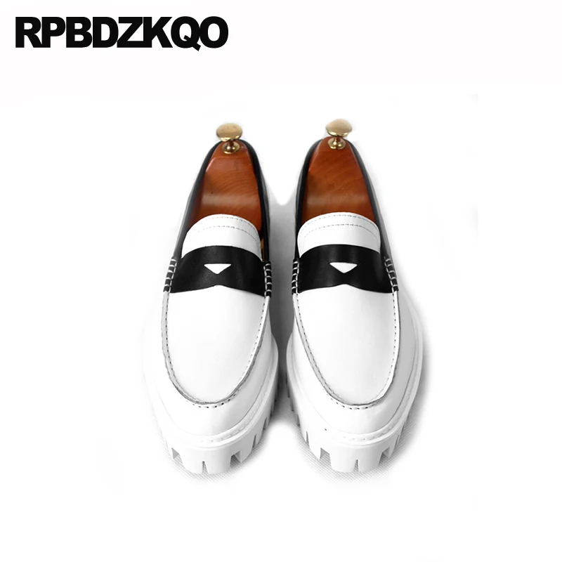 Мокасины мужские из натуральной кожи белые на платформе | Обувь