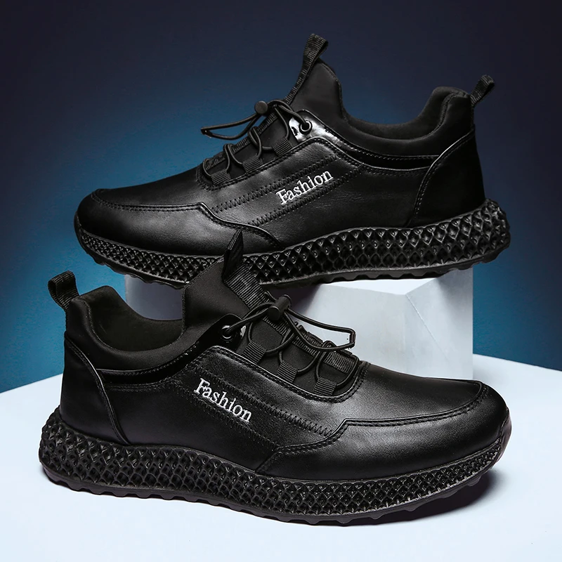 

Men Casual Shoes Mens Black Leather PU Lace-up Style Shoes Sneakers Male Waterproof 2019 Fashion Solid Non-slip Footwear Zapatos