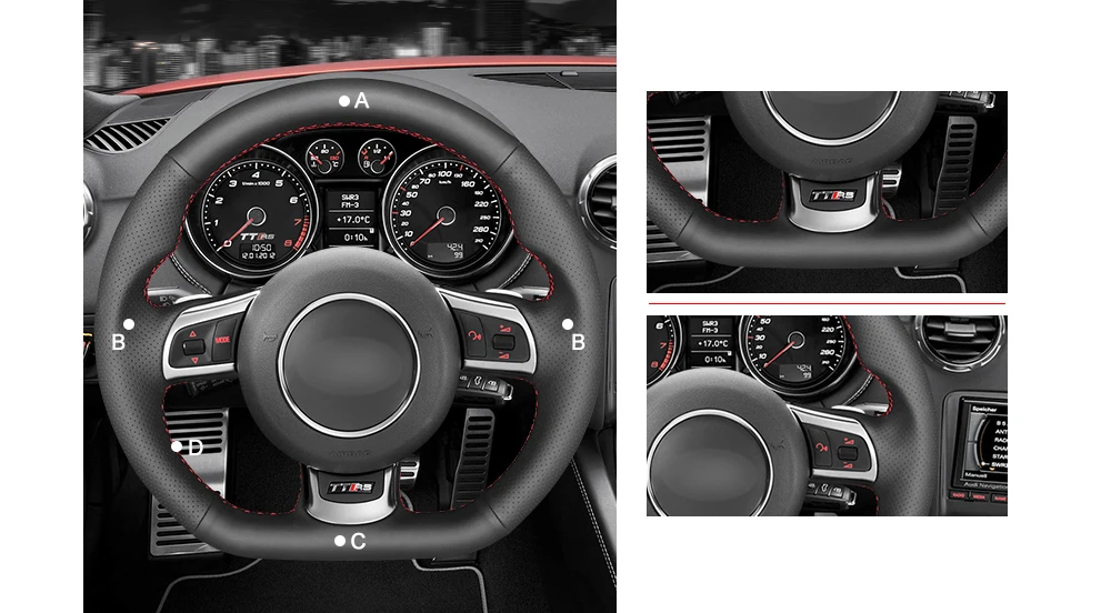 Черный чехол рулевого колеса автомобиля из натуральной кожи для Audi TT RS(8J) 2009- RS 3(8 P) Sportback 2011-2013 RS 6(C6) Avant