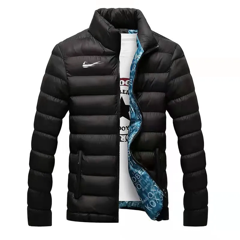 

2021 Men's New Jacket Autumn/Winter Breathable Print Jacket Large stand Collar Lightweight warm top Parker Black M-5XL
