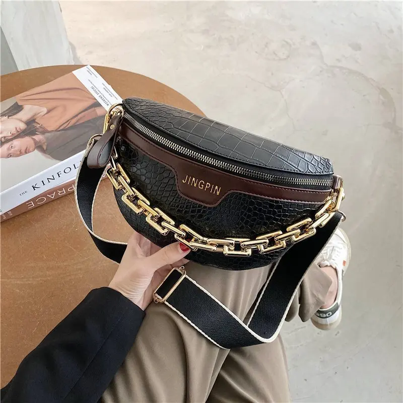 

Thicken Chain Crossbody Bag for Women Letter Single Shoulder Alligator Chest Purses and Handbag Wide Straps Daily Clutches