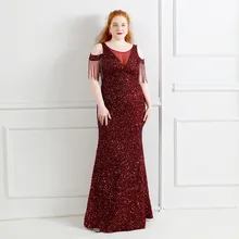 Luxury Plus Size Long Evening Dresses for Women Sequined Glitter Fashion Banquet Prom Gowns with Beaded Tassel Robes Night Party (4)