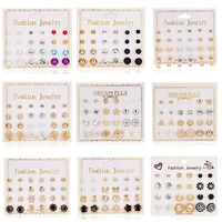 2021 elegant 12 pairset shiny lady girls jewlery accessories gift round gold earrings set ear stud kit for women