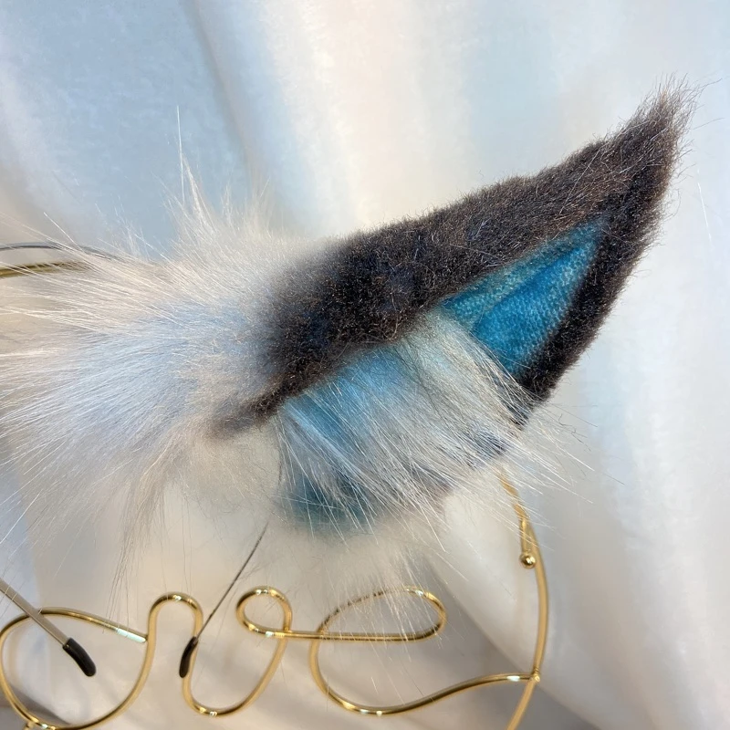 Обруч для волос с лисьими ушками косплея голубого цвета |