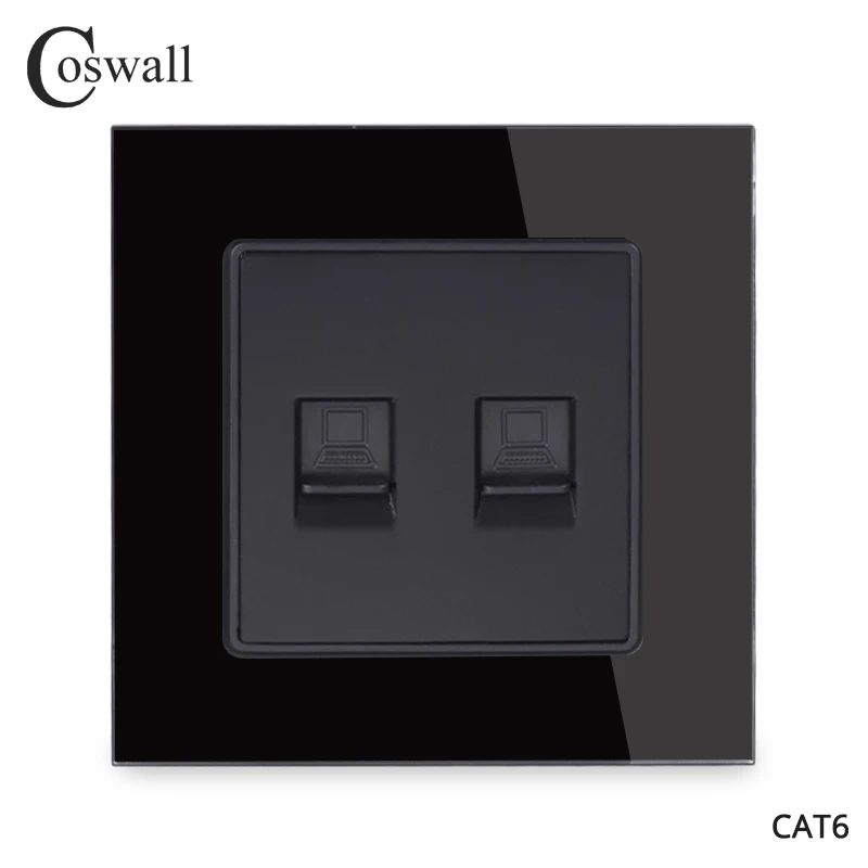 Coswall с украшением в виде кристаллов Стекло Панель двойной CAT6E RJ45 интернет-разъем
