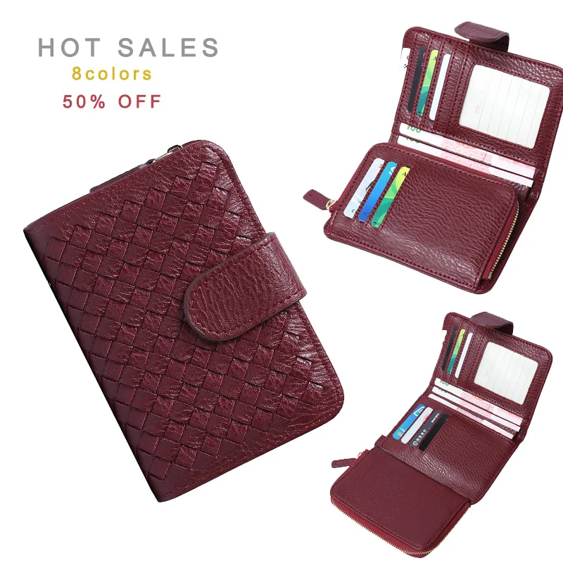 Популярный модный женский кошелек короткий ручной работы кожаный маленький