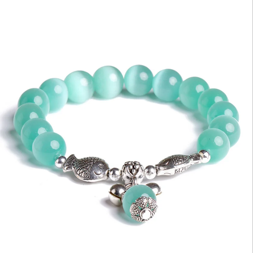 Уникальные ювелирные изделия FYJS посеребренные бусины кошачий глаз эластичный