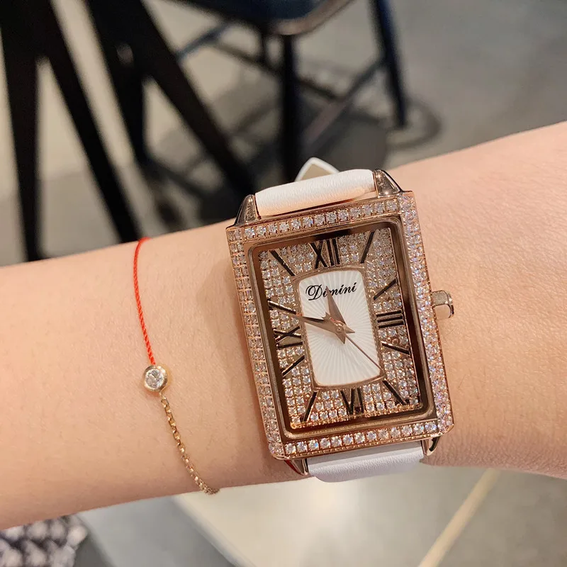 Часы наручные женские с браслетом из натуральной кожи винтажные квадратные