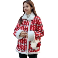 autumn winter new tweed women thickened plush lamb hair loose coats short tops plaid wool coat female korean fashion clothing