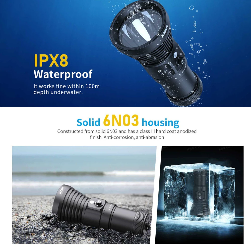XTAR IPX8 водонепроницаемый фонарь для дайвинга D28 3600 супер яркий светодиодный