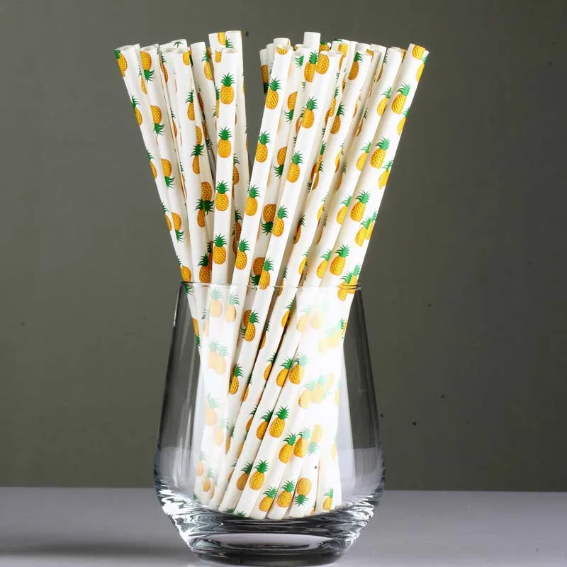 Соломинки для напитков разноцветные одноразовые бумажные соломинки с ананасом