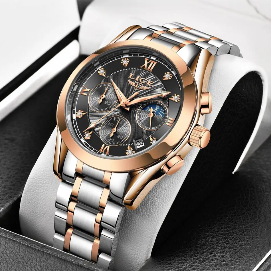 

LIGE 8911 Fashion Men's Watches Luxury Business Full Steel Quartz Men Watch Casual Sport Waterproof Chronograph Man Wristwatches