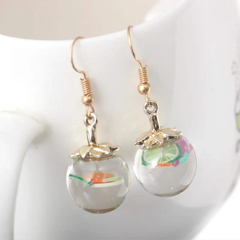 Креативные милые серьги подвески с фруктовым стеклянным шариком модные