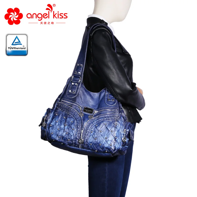 Angelkiss бренд заклепки украшенные окрашенный вручную из искусственной кожи