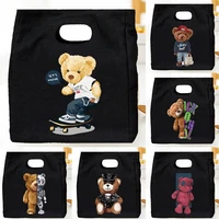 lunch bag for women picnic black lunchbox insulated thermal bento pouch bear series tote bags food storage magnet buckle handbag