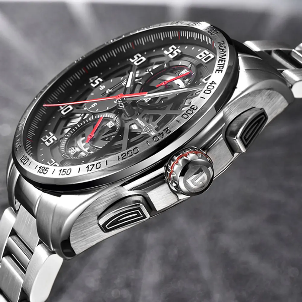 Часы Pagani design Мужские кварцевые с оранжевой/красной стрелкой и черным циферблатом