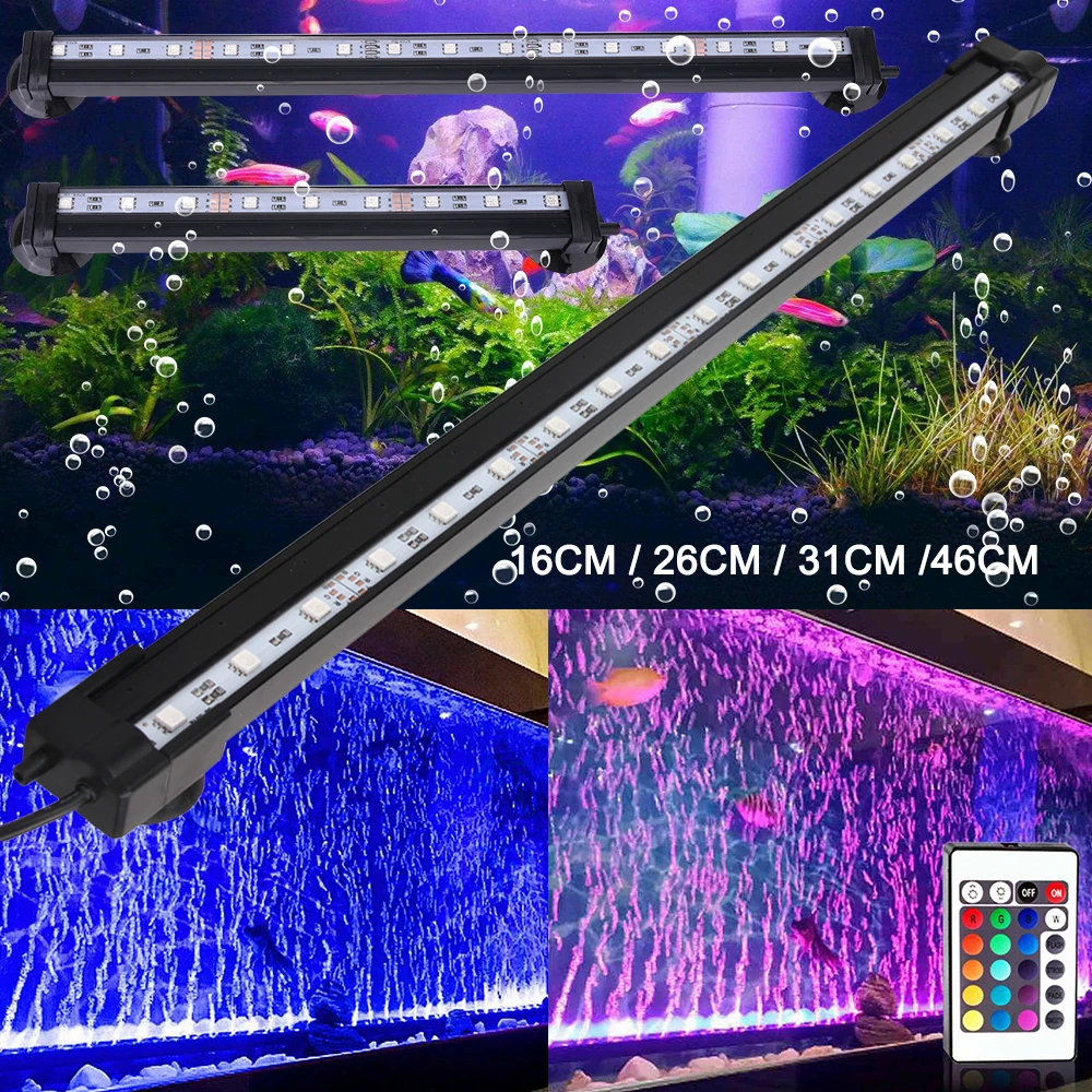 Aquarium Light LED 16- 51CM 5050 RGB Waterproof Remote Control Lamp Aquarium Fish Tank Underwater Submersible Light D30