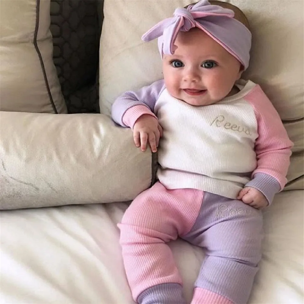 

2 Pieces Autumn Spring Baby Clothing Knitted Multi-Color Baby Clothes Set Round Neck Long Sleeve T-Shirt and Trousers Outfits