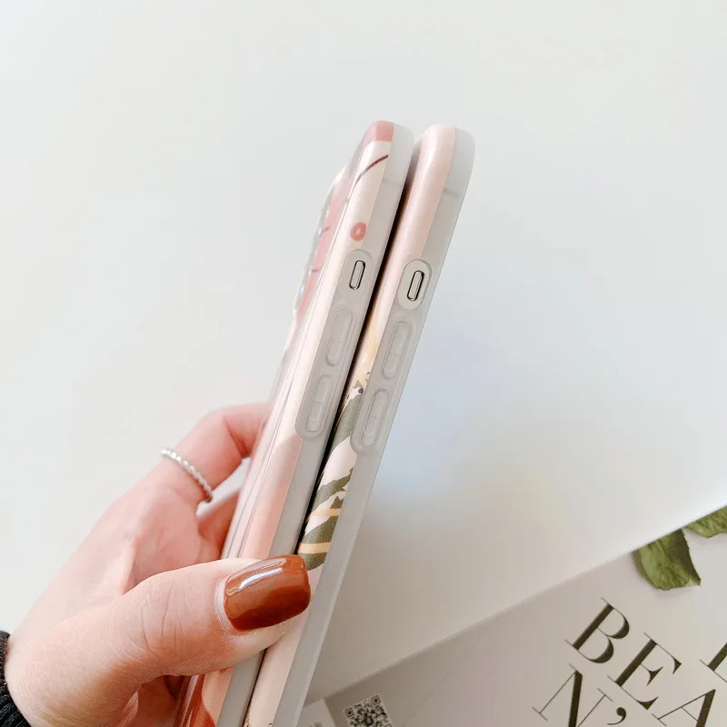 

For iPhone 12 Pro Case Watercolor Flower Leaf Phone Case For iPhone 11 Pro Max 12 mini XS Max X XR 8 7 Plus Soft IMD Cover