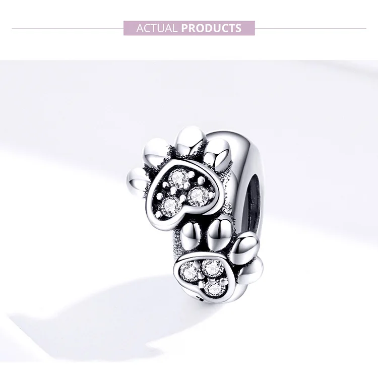 Bamoer Pet's Footprint стопор Шарм для женщин серебряный 925 браслет DIY Подвески для изготовления украшений с силиконовым SCC1312