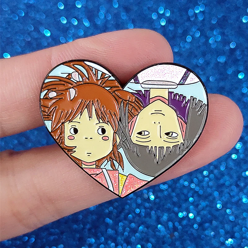 

Glitter Chihiro and Haku Ture Love Heart Enamel Brooch Pin Hat Bag Lapel Pins Badges Women Men's Fashion Jewelry Accessories