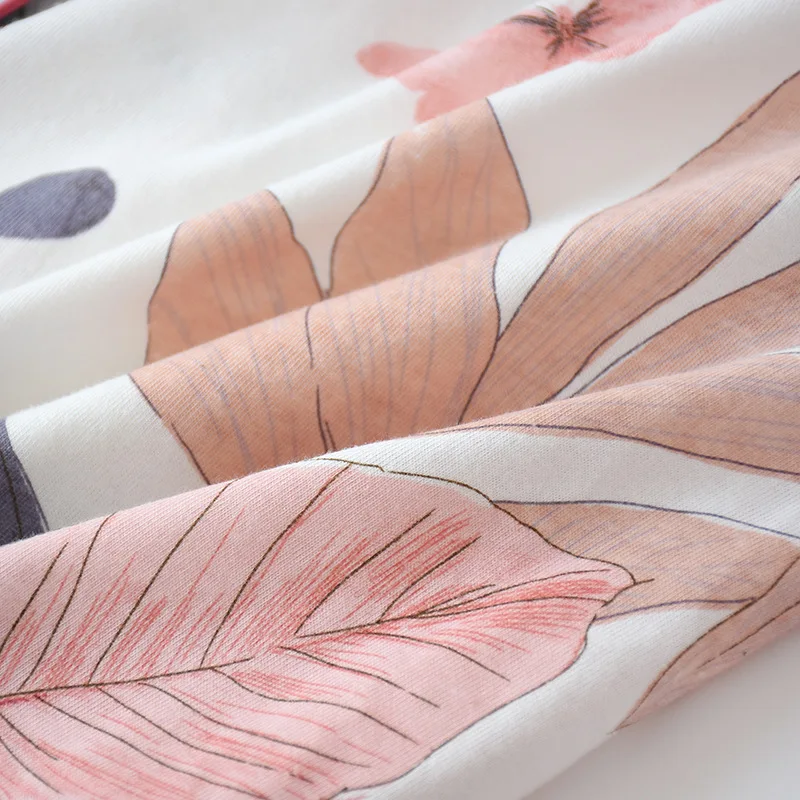 Женская трикотажная ночная рубашка из чистого хлопка с длинными рукавами и