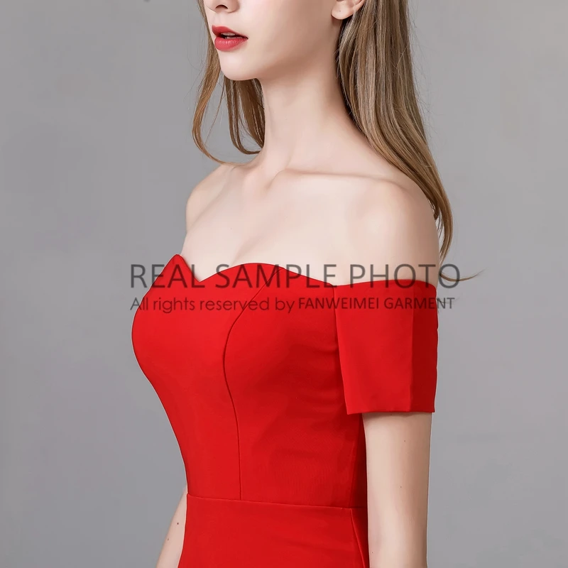 Красное Атласное Вечернее платье русалки с открытыми плечами бальное для