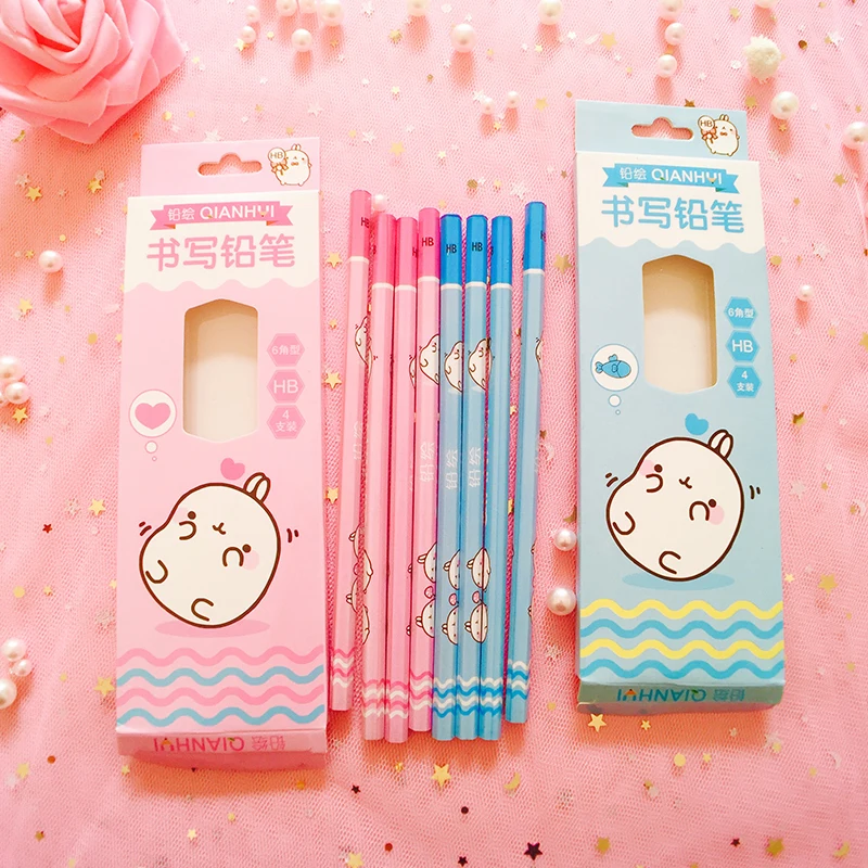 60 шт Kawaii деревянные карандаши набор милый кролик шестиугольные для школьных