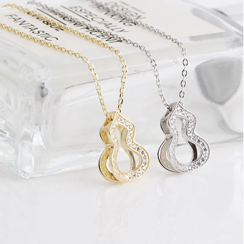 

Silver Real 925 Necklaces Women Chains Vintage Jewelry Pendants Undefined Fashion Luxury Goth Sterling Zircon Shining Gourd Set