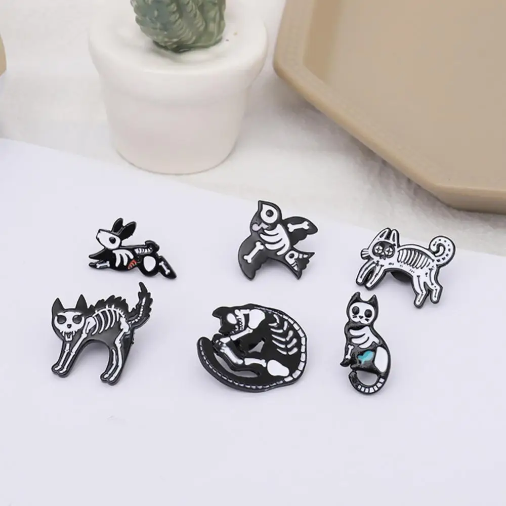 Unisex Retro Bird Cat Skeleton Enamel Brooch Pin Badge Denim Jacket Collar Badge