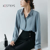 2021 spring office lady shirts white blue ol style female blouses chiffon shirts long sleeve turn down collar tops suit blouses