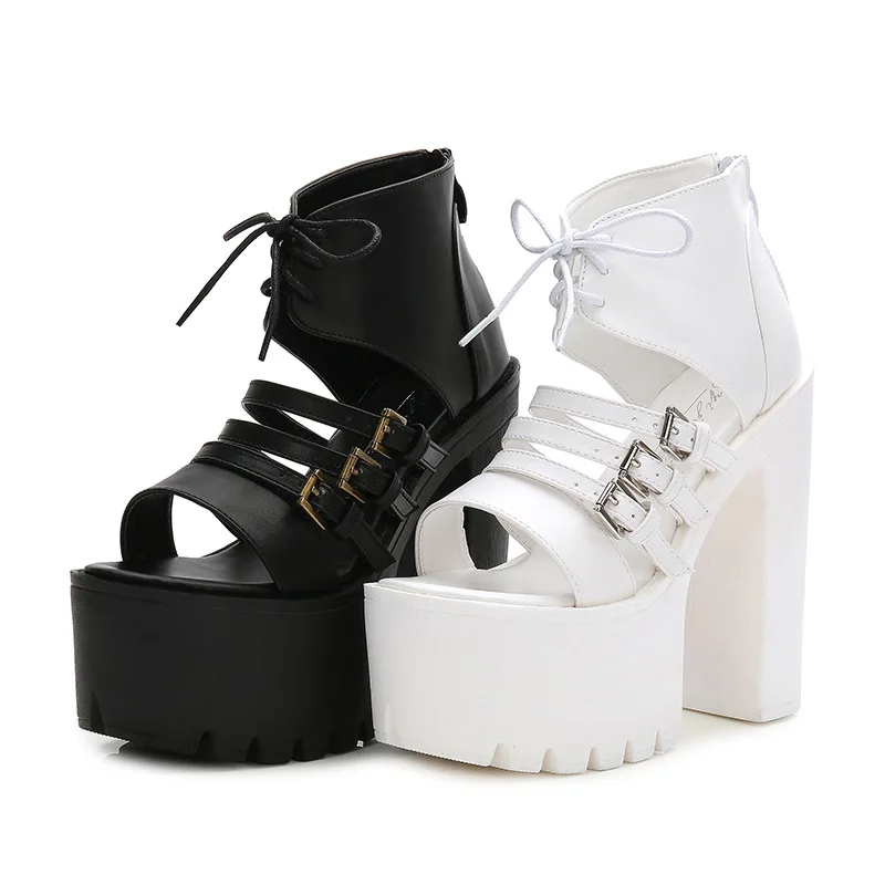 

High heeled sandals women's new waterproof platform fish mouth versatile 14cm sexy night club thick heel show women's shoes